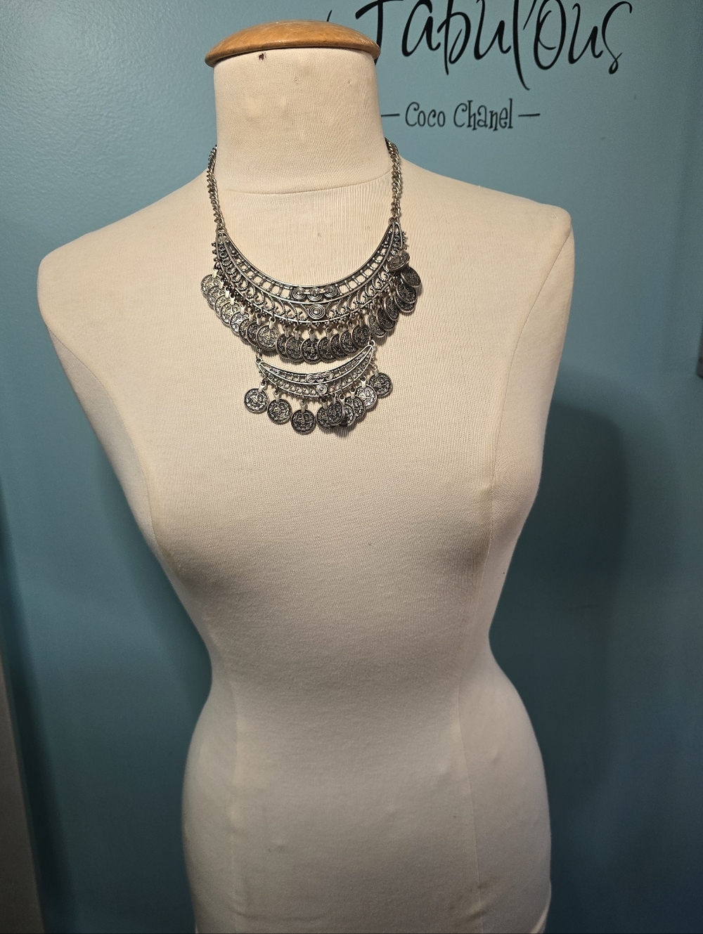 Fun Silver-tone Boho Tiered Coin Necklace - Picture 5 of 5